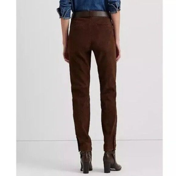 New Lauren Ralph Lauren Straight-Leg Goat Suede Riding Pants in Brown sz 16 - Picture 4 of 16